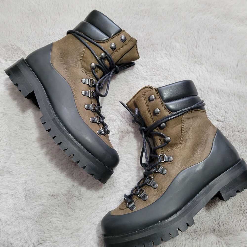 Belstaff Mountain Rubber Trimmed Nubuck & Leather Combat Boot Khaki Size EUR 37